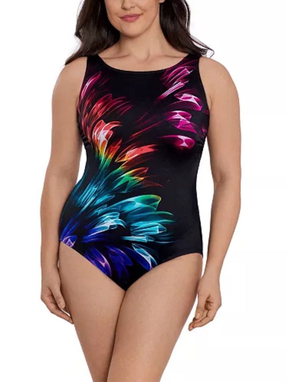 Longitude One-Piece Swimsuit Tummy Control Panel Scoopback High Neck SZ 8 Black